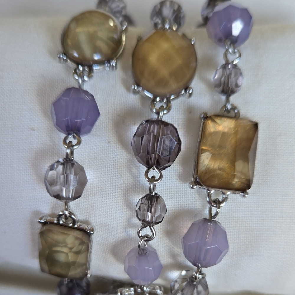 B-029-Vintage Premier Designs  3-Strands of Citrine And Purple Faceted Beads